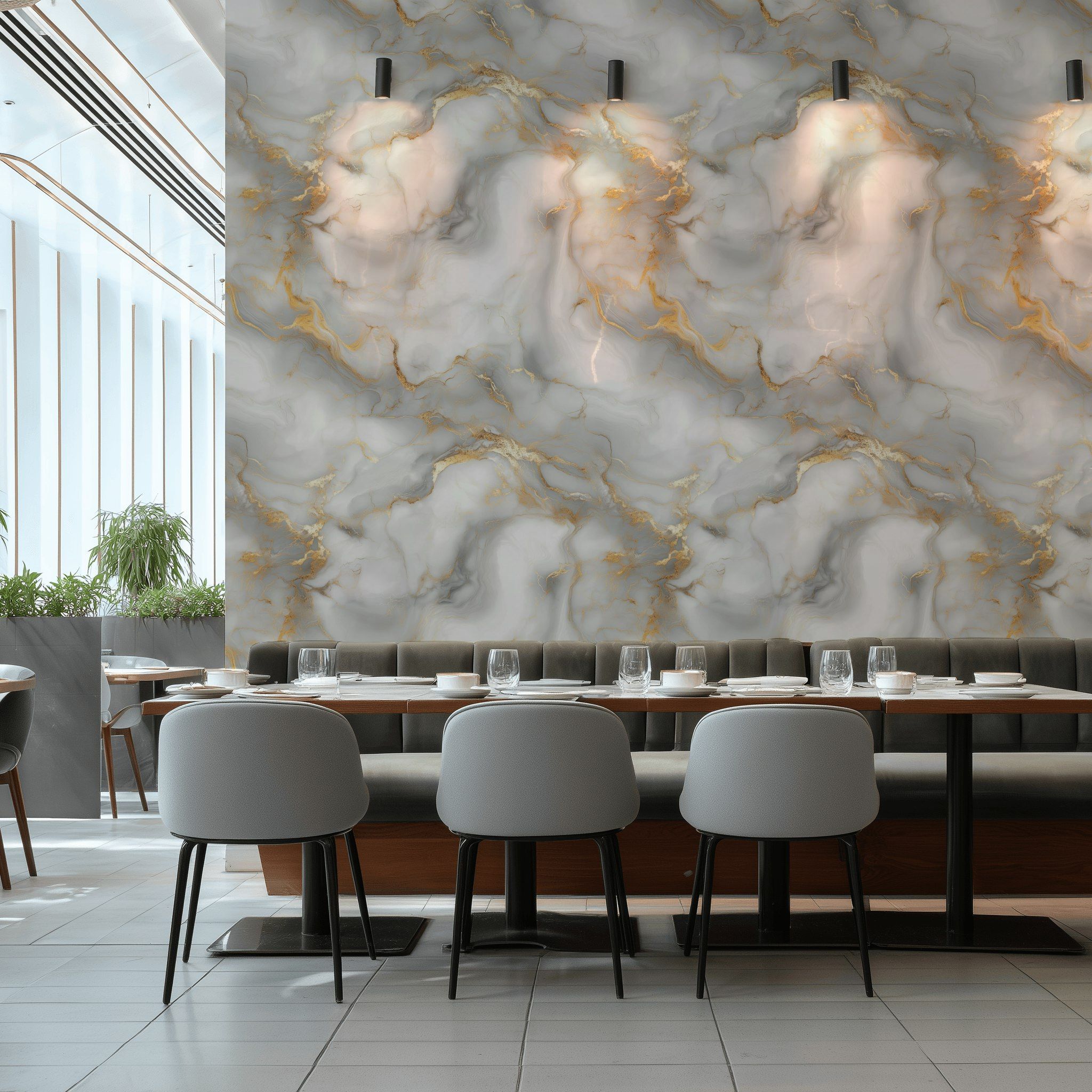 Elegant Grey and Golden Look Marble Wallpaper