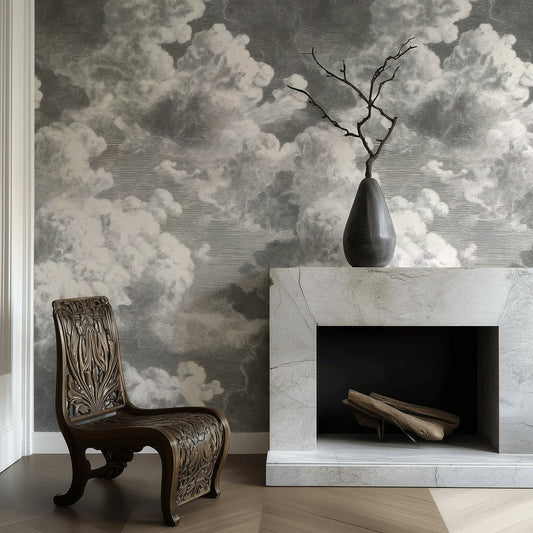 Cloud Sketch Wallpaper Vintage Etched Artistic Wall Decor