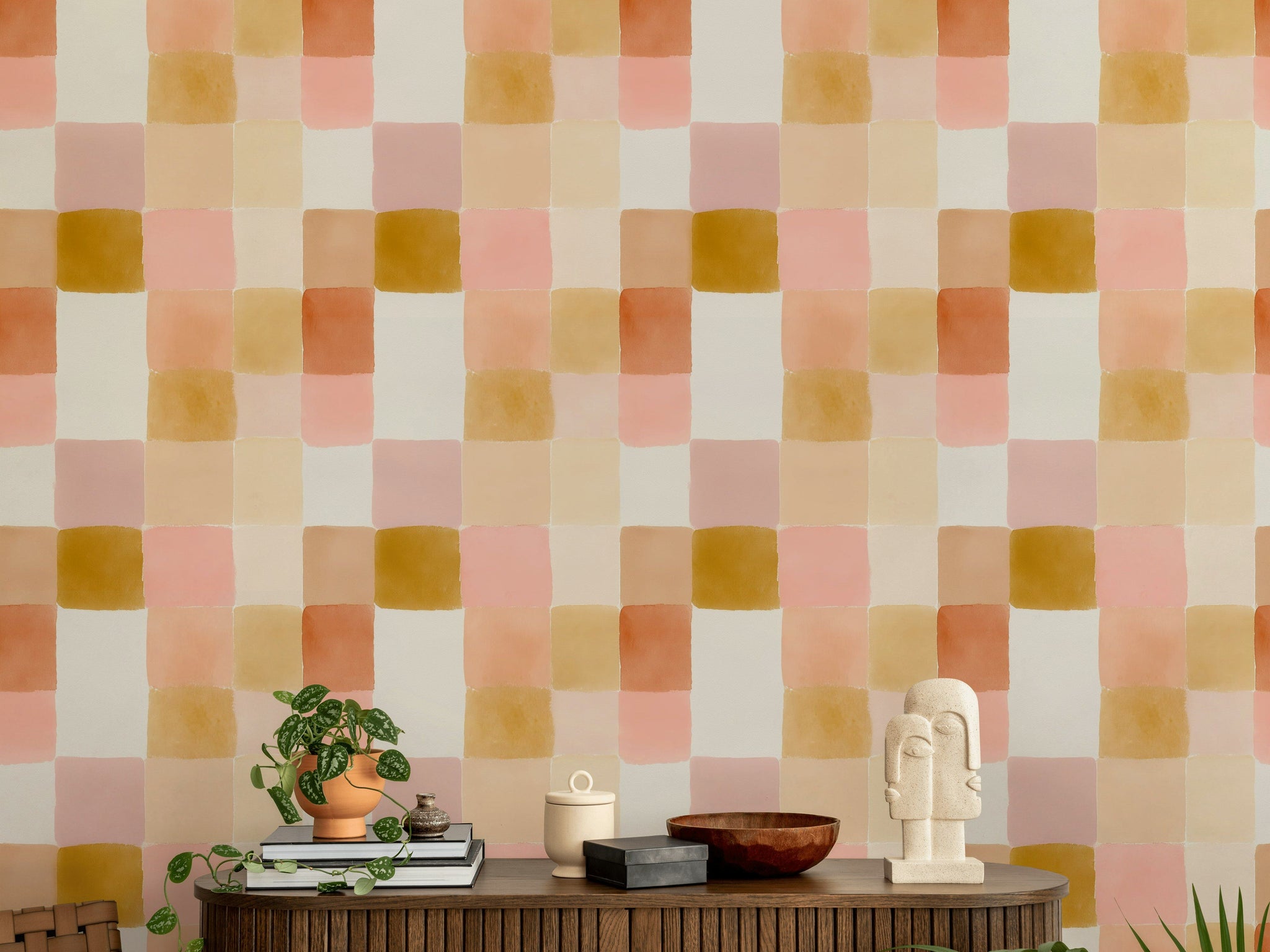 Soft Cream and Pink Geometric Wallpaper