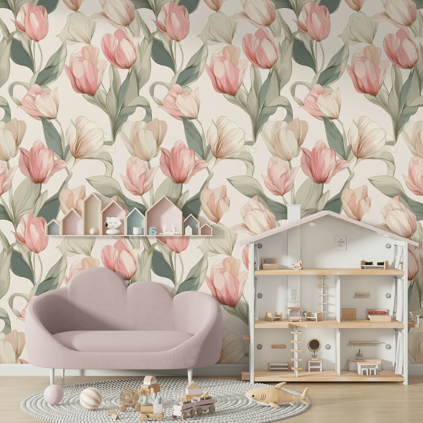 Blush Tulip Wallpaper Soft Pink Pastel Flower Wall Mural