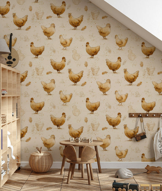 Chicken Farmhouse Wallpaper Rustic Removable Hen Wall Mural