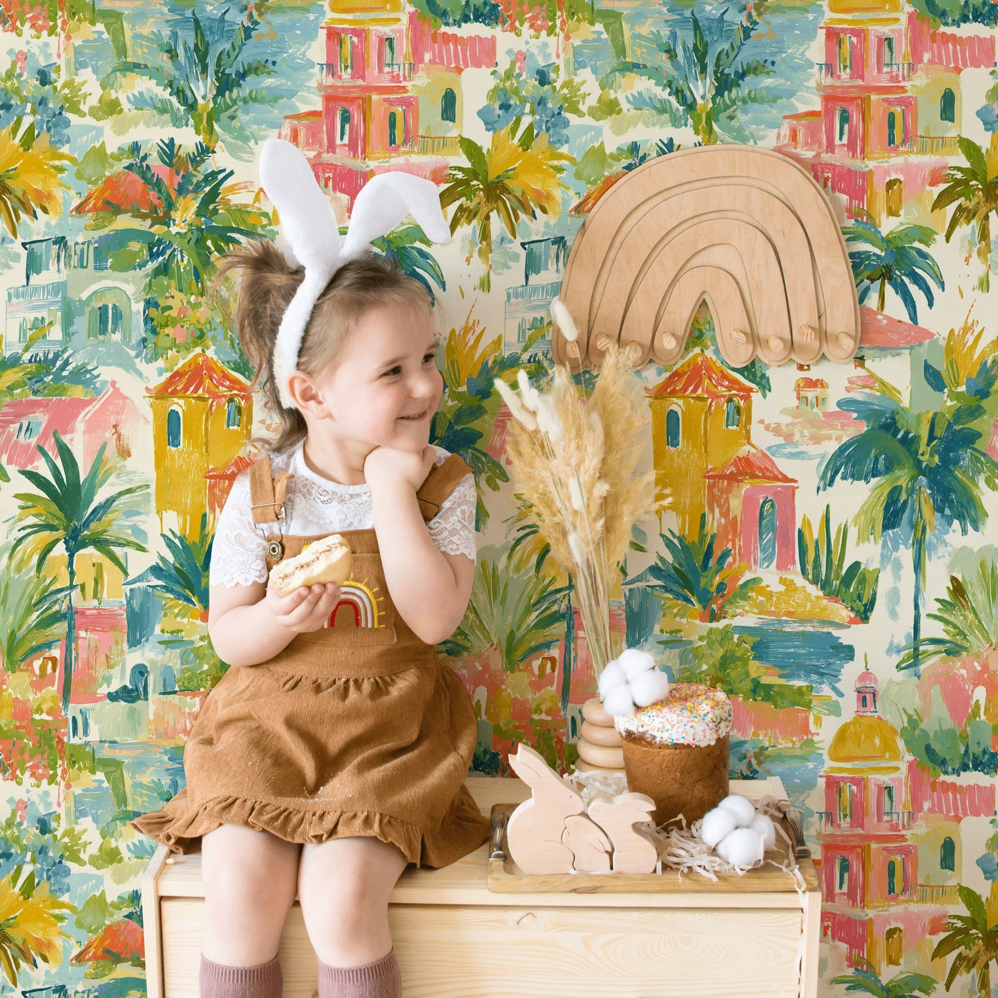 Mediterranean Village Wallpaper Removable Colorful Wall Mural