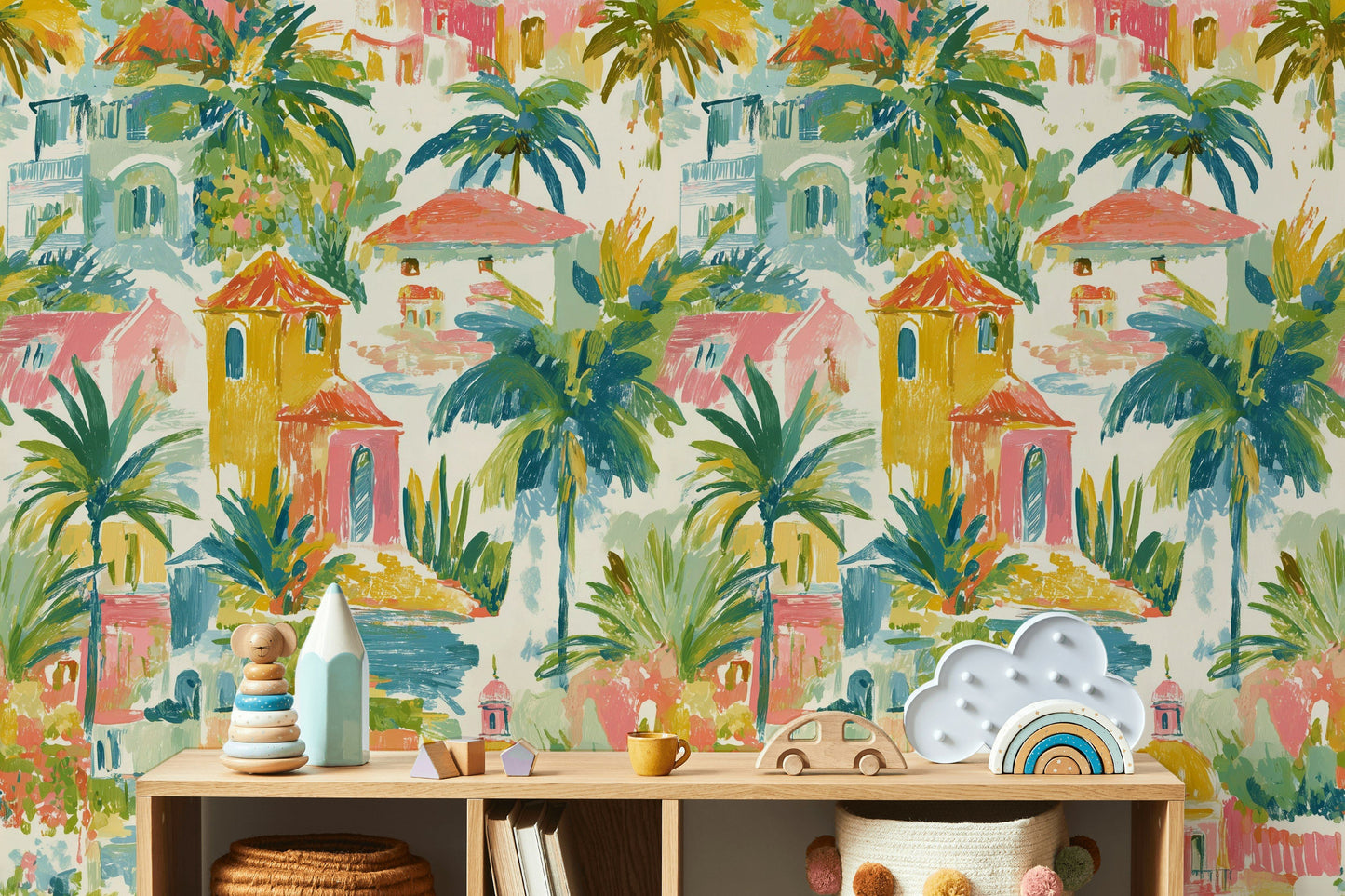 Mediterranean Village Wallpaper Removable Colorful Wall Mural