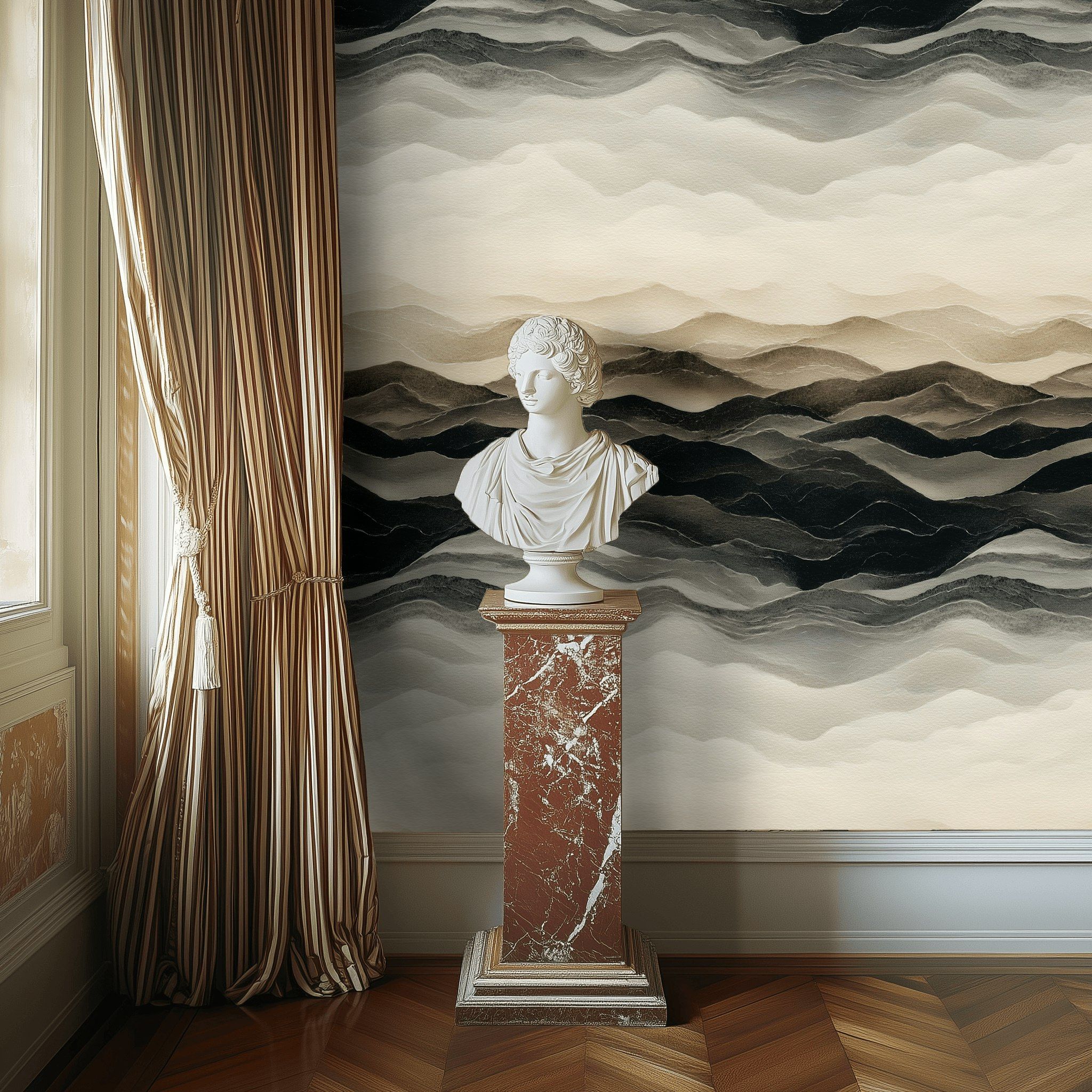Neutral Beige Abstract Wave Wallpaper