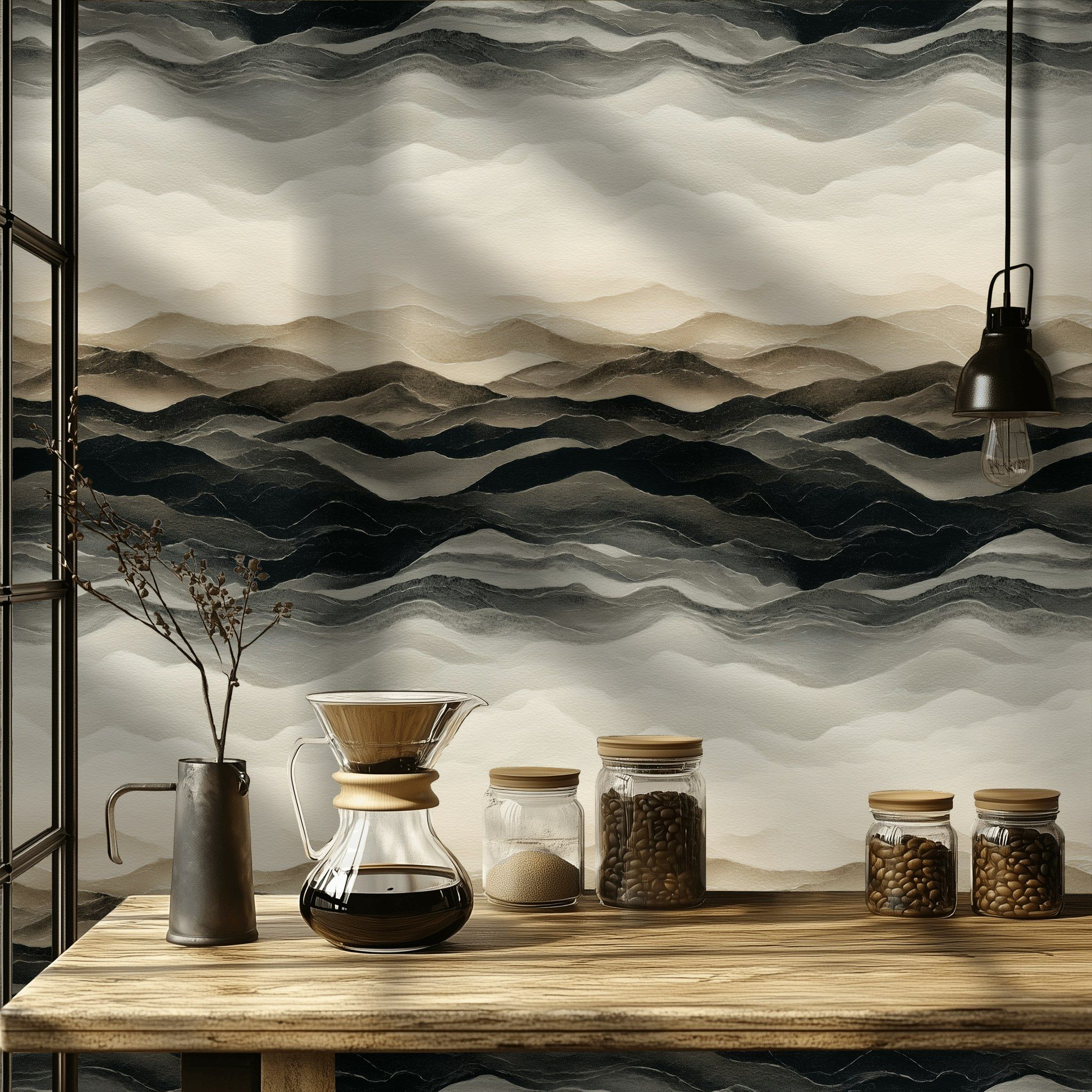 Neutral Beige Abstract Wave Wallpaper
