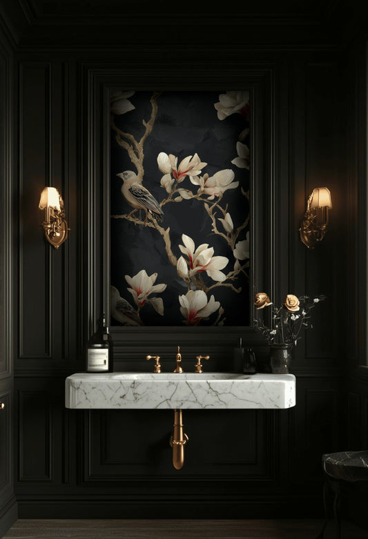 Magnolia Bird Wallpaper Dark Floral Elegant Wall Mural