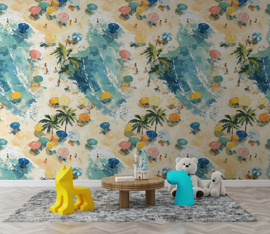 Beach Umbrella Wallpaper Coastal Tropical Wall Mural