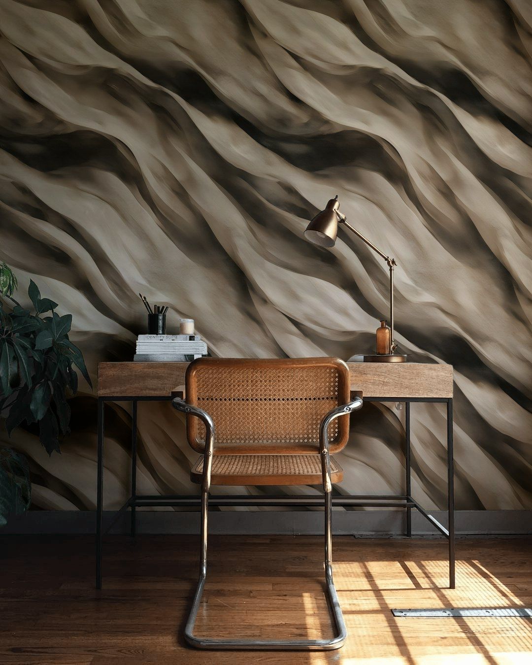 Warm Taupe Swirling Abstract Wallpaper