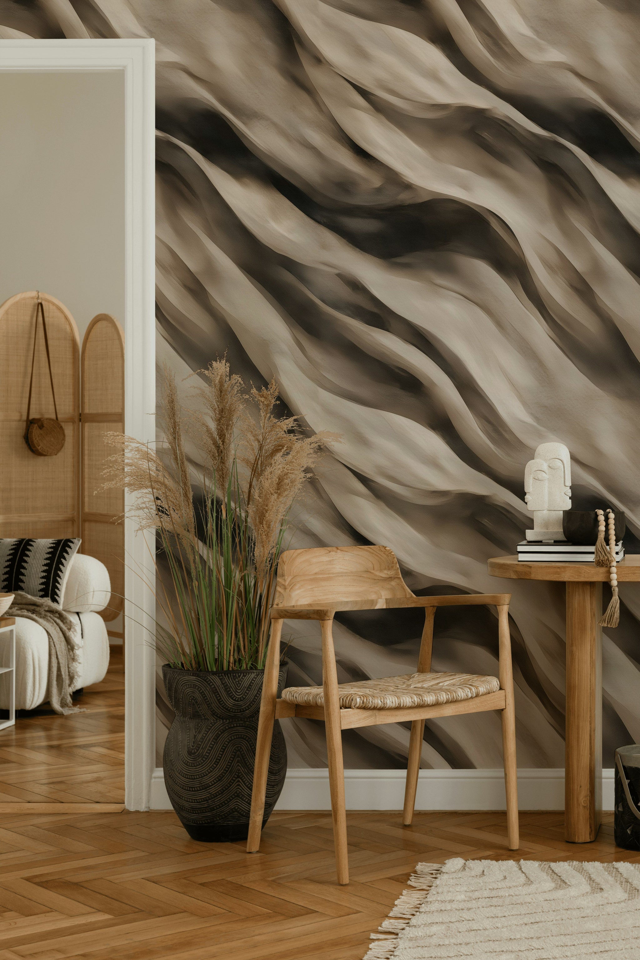 Warm Taupe Swirling Abstract Wallpaper