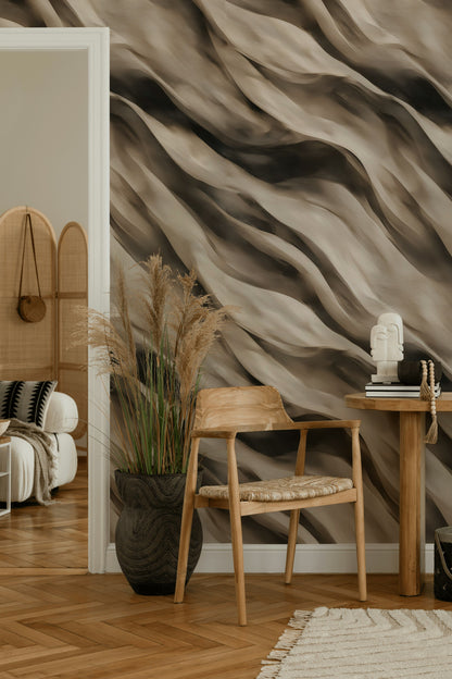Warm Taupe Swirling Abstract Wallpaper