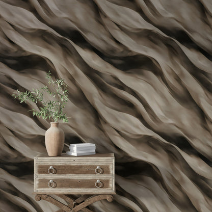 Warm Taupe Swirling Abstract Wallpaper