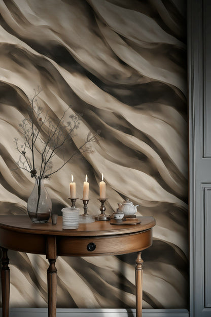 Warm Taupe Swirling Abstract Wallpaper