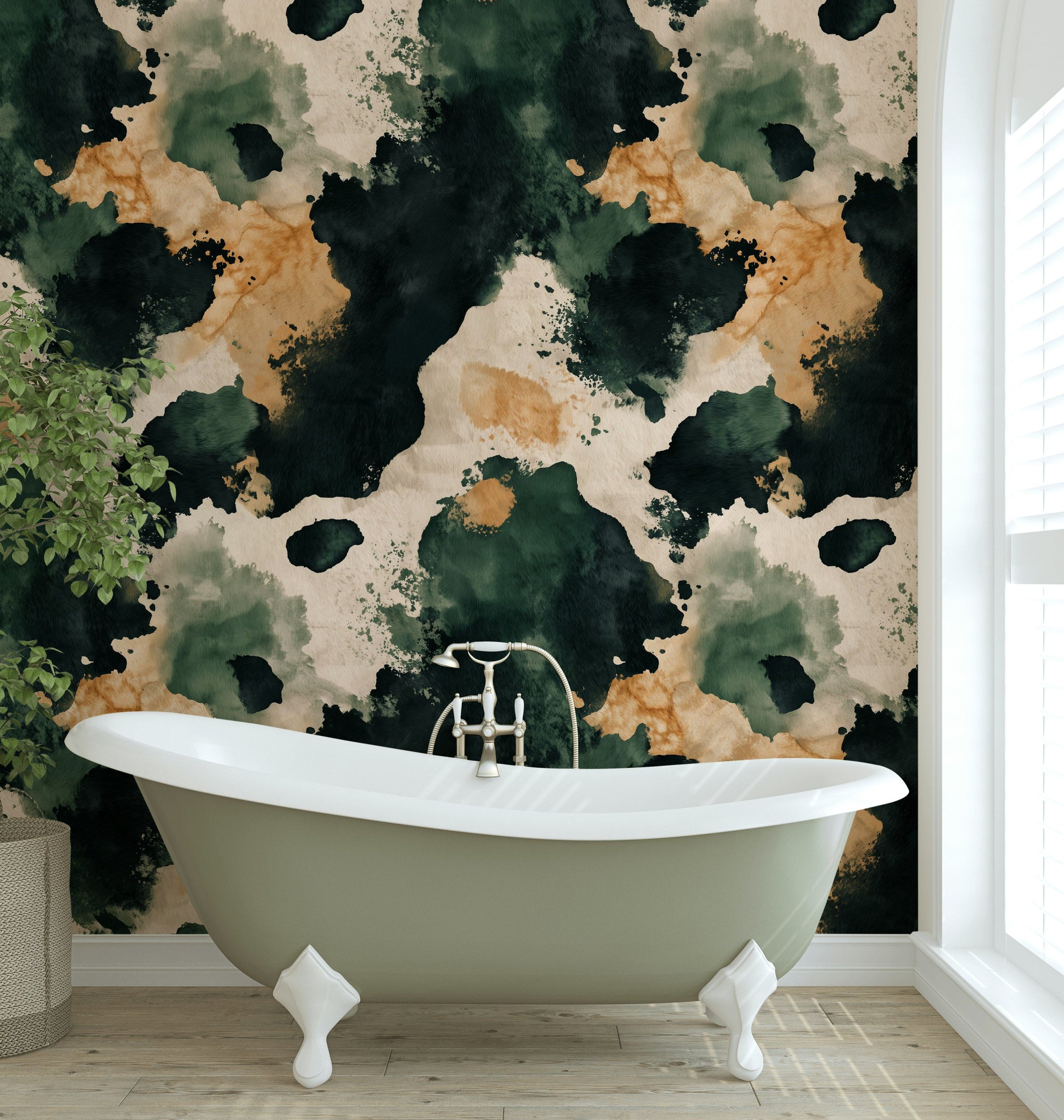 Cream and Green Abstract Watercolor Wallpaper