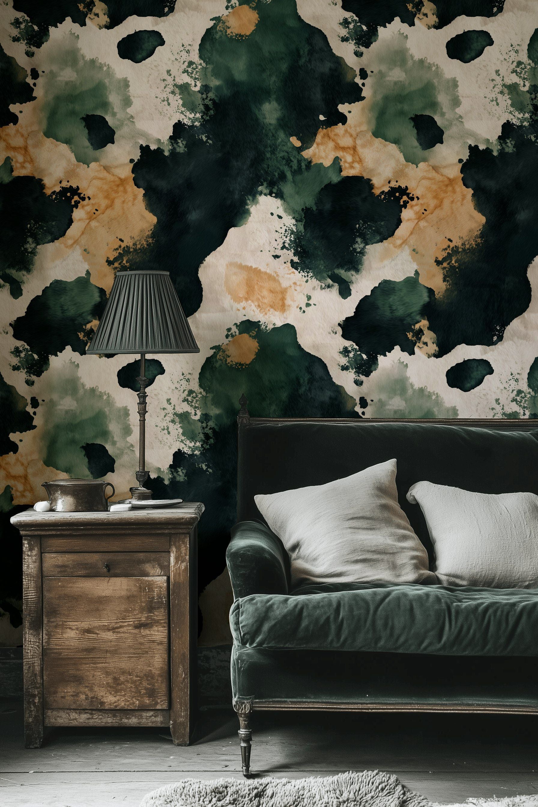 Cream and Green Abstract Watercolor Wallpaper