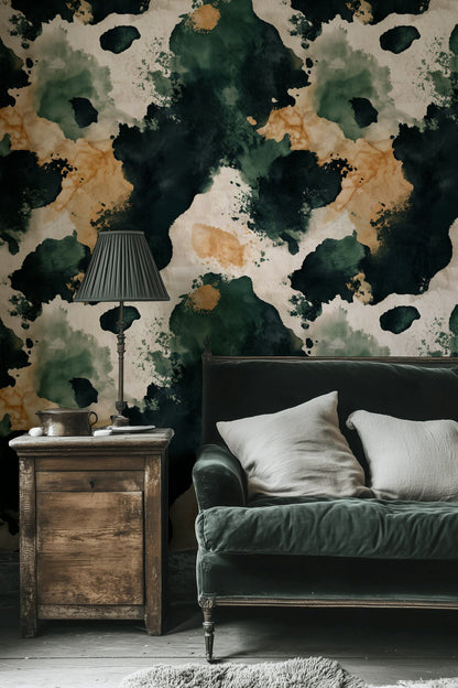 Cream and Green Abstract Watercolor Wallpaper