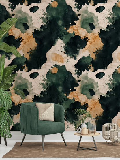 Cream and Green Abstract Watercolor Wallpaper