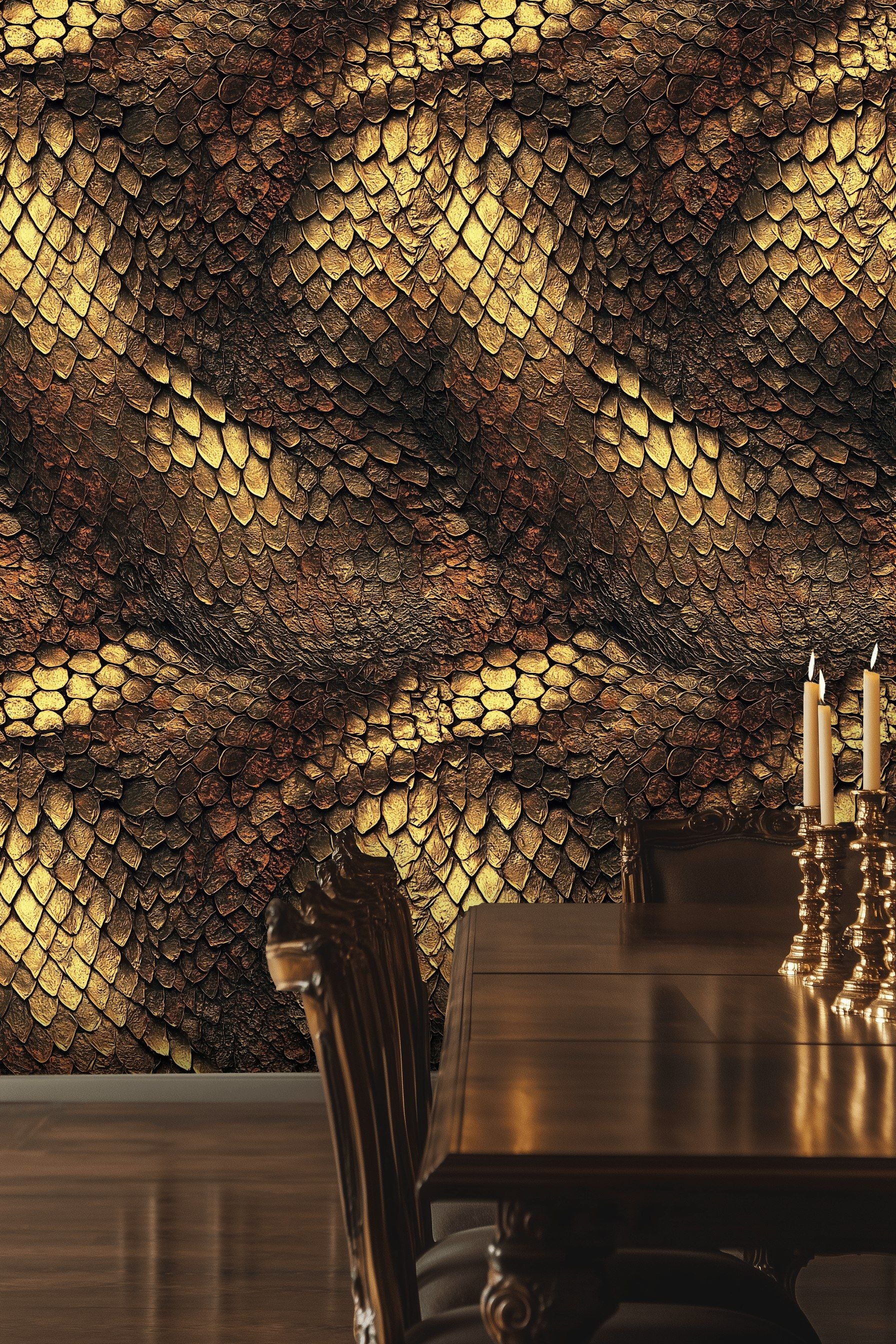Golden Look Textured Scale Abstract Wallpaper