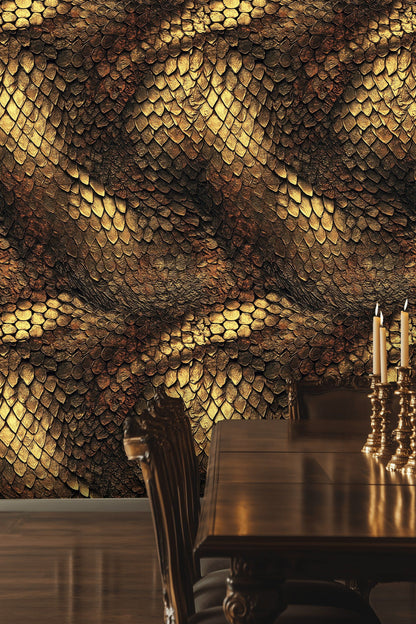 Golden Look Textured Scale Abstract Wallpaper
