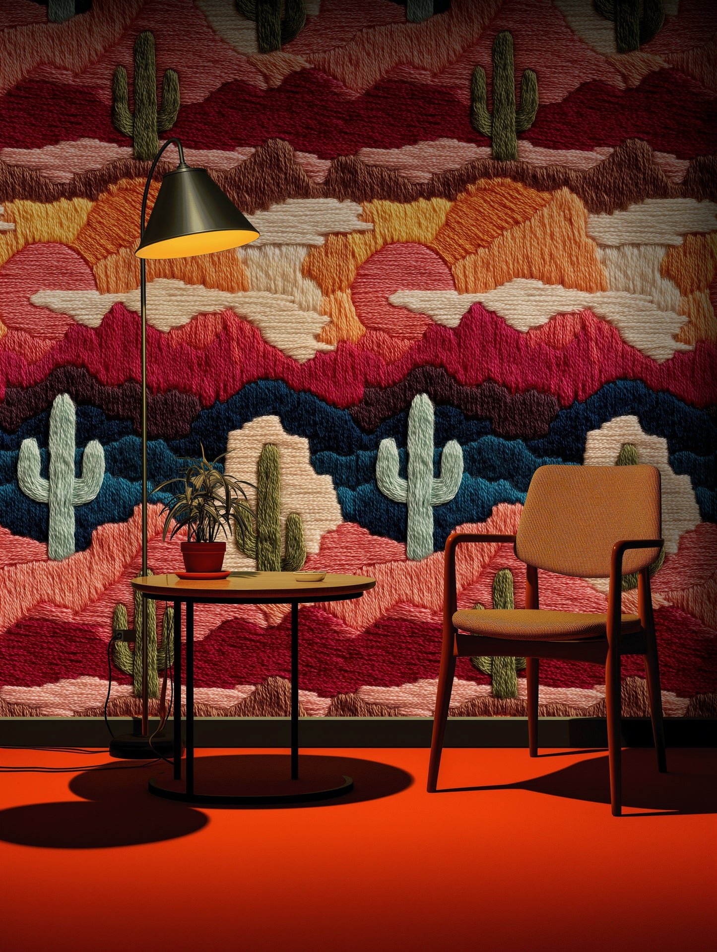 Desert Cactus Wallpaper Embroidered  Colorful Wall Decor