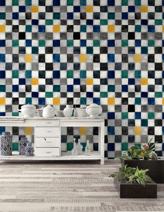 Checkerboard Color Block Wallpaper Abstract Wall Decor