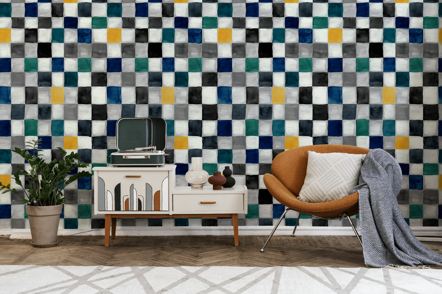 Checkerboard Color Block Wallpaper Abstract Wall Decor