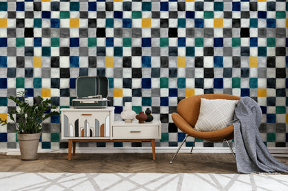 Multicolor Checkered Geometric Pattern Wallpaper