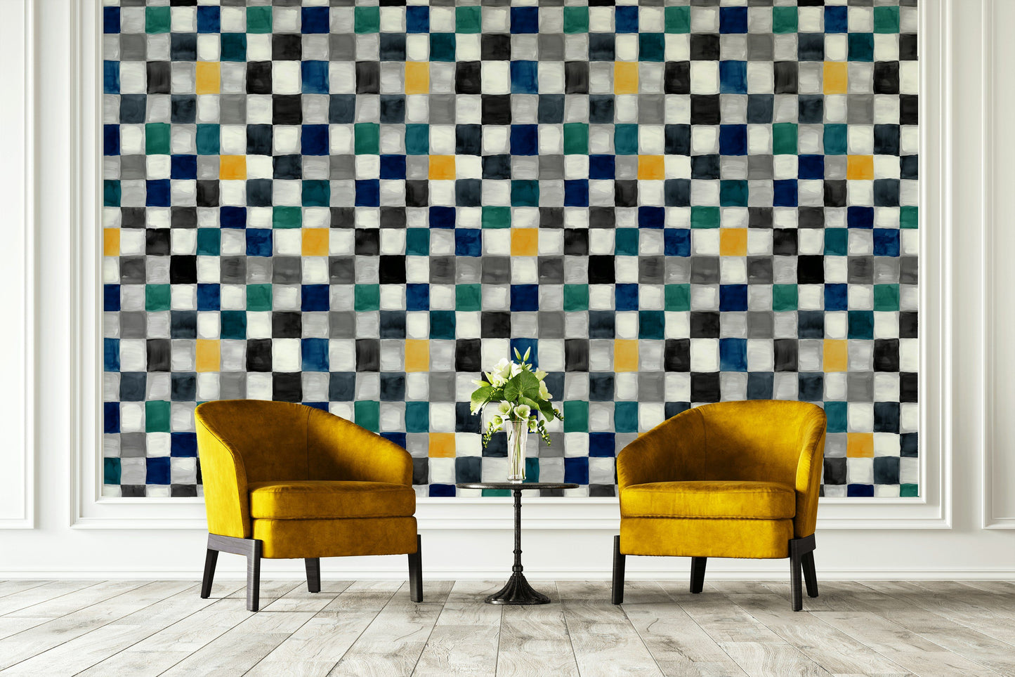 Checkerboard Color Block Wallpaper Abstract Wall Decor