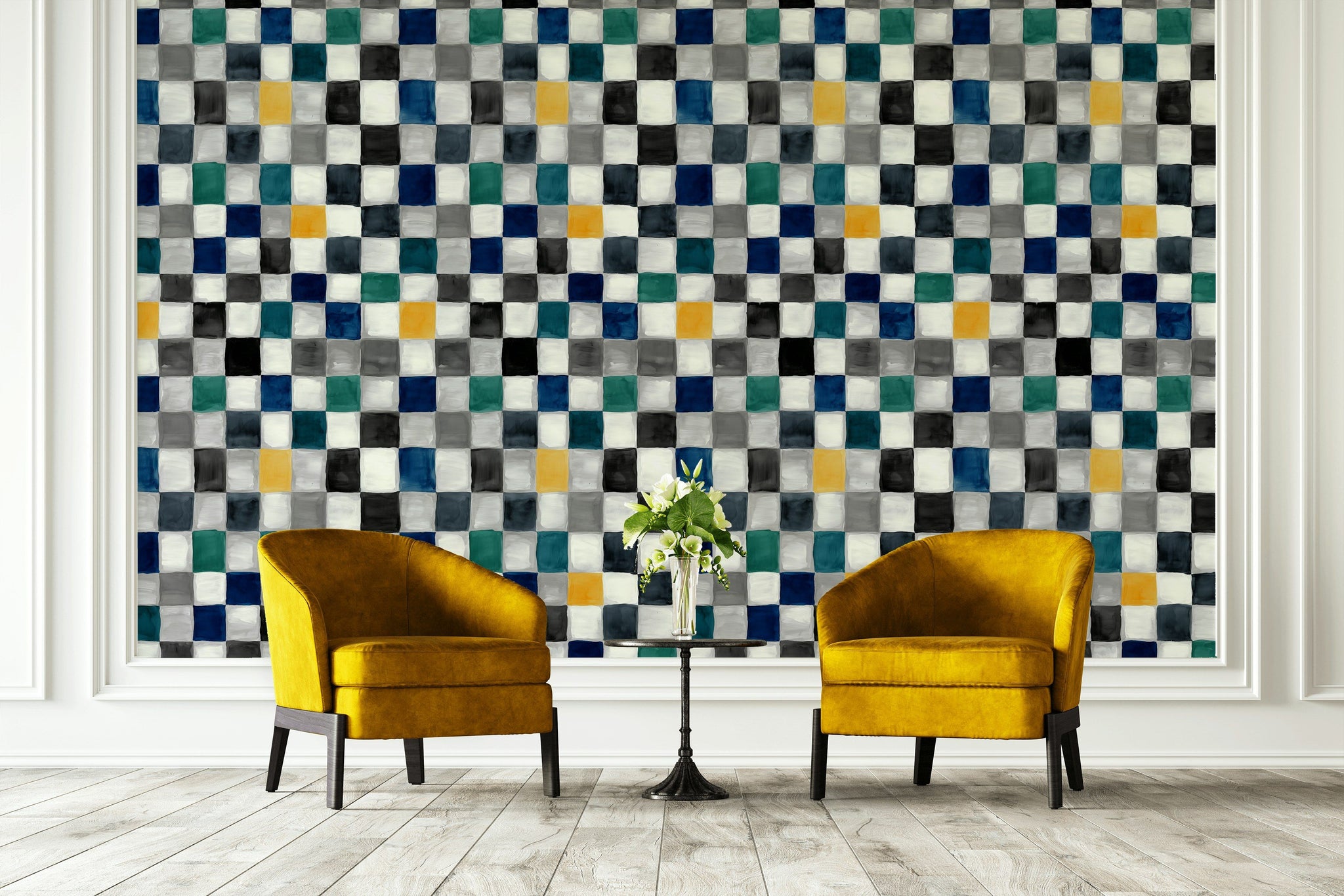 Multicolor Checkered Geometric Pattern Wallpaper