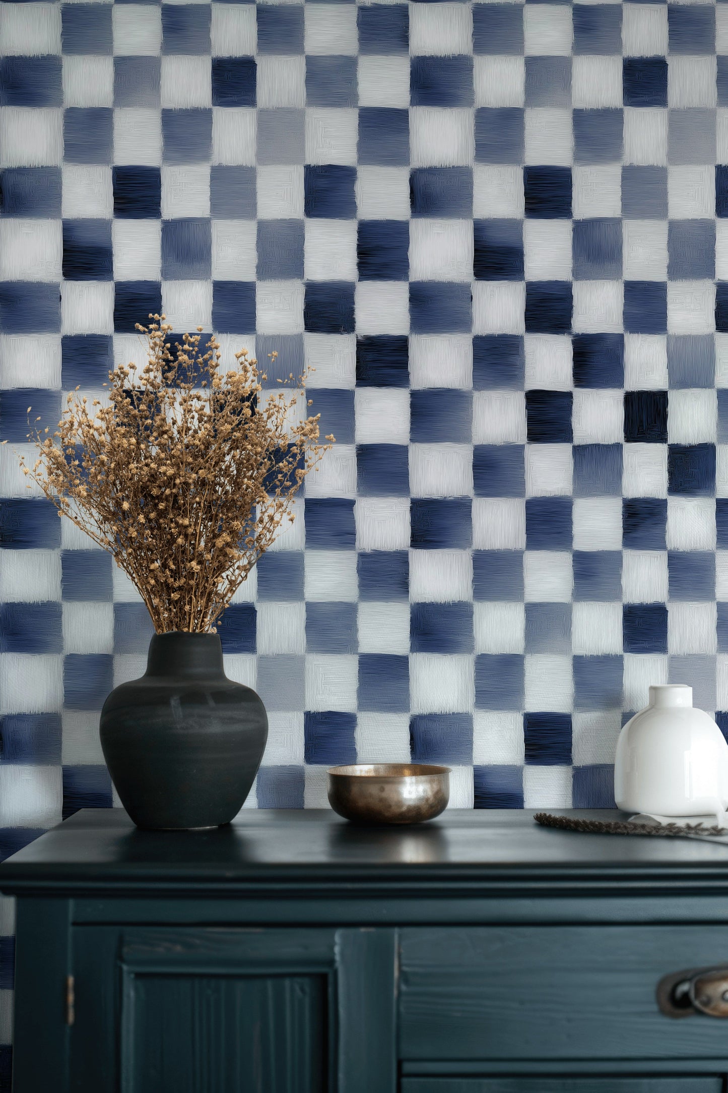 Checkerboard Blue Wallpaper Navy Grid Wall Mural