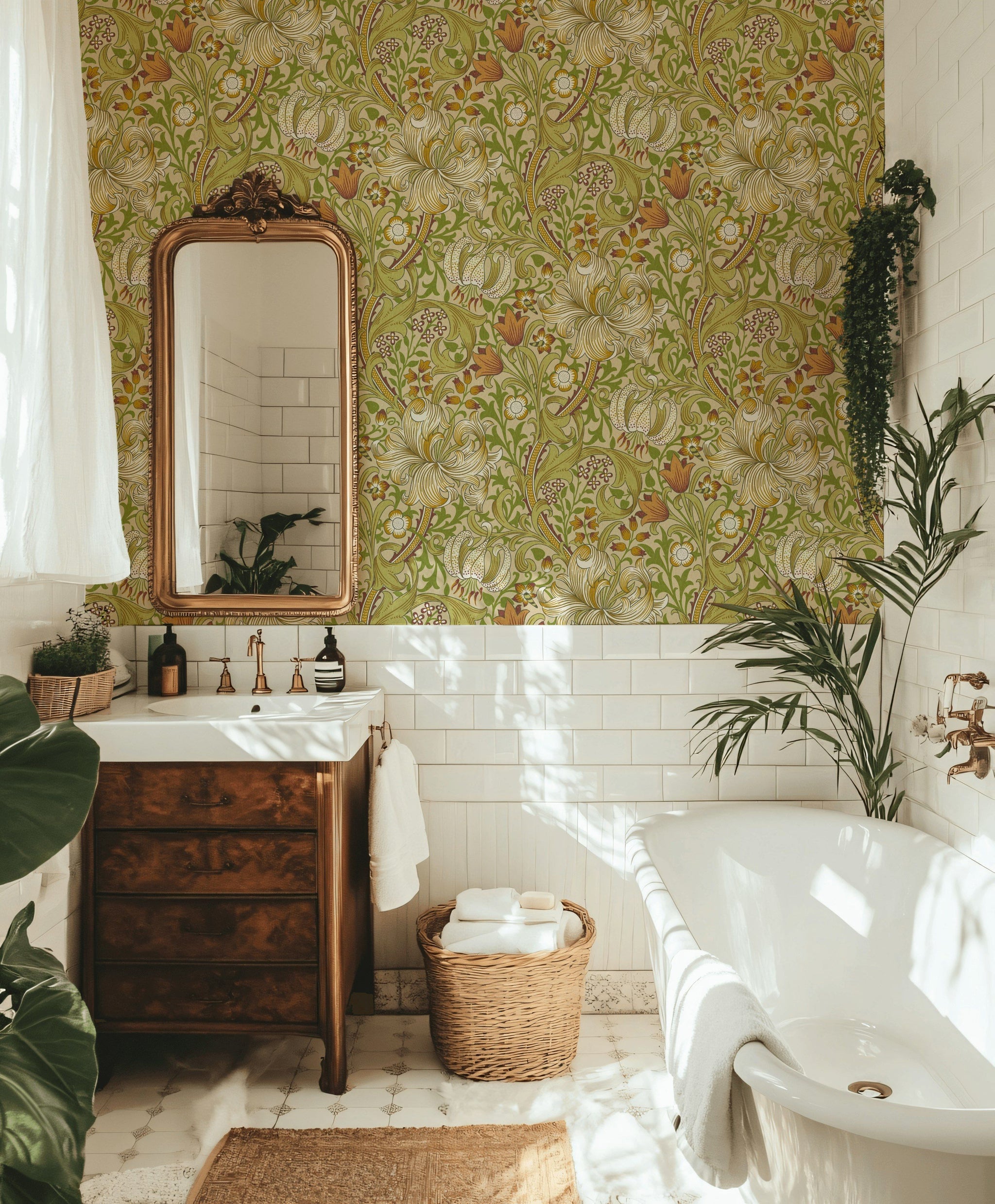 Vintage Floral Wallpaper Green Vine Pattern Wall Mural