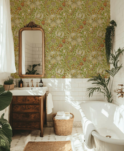 Vintage Floral Wallpaper Green Vine Pattern Wall Mural