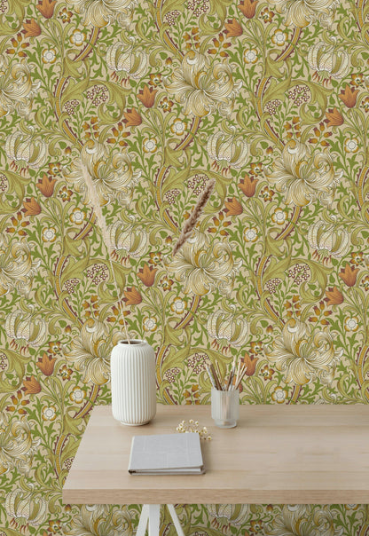 Vintage Floral Wallpaper Green Vine Pattern Wall Mural