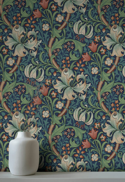 Vintage Floral Wallpaper Dark Blue Botanical Wall Mural