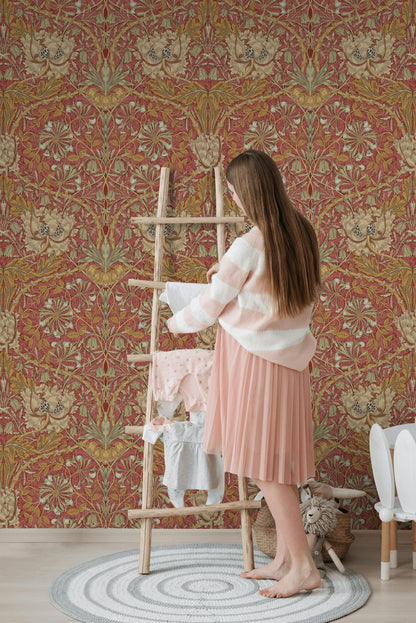 Vintage Floral Wallpaper Red Botanical Vines Wall Mural