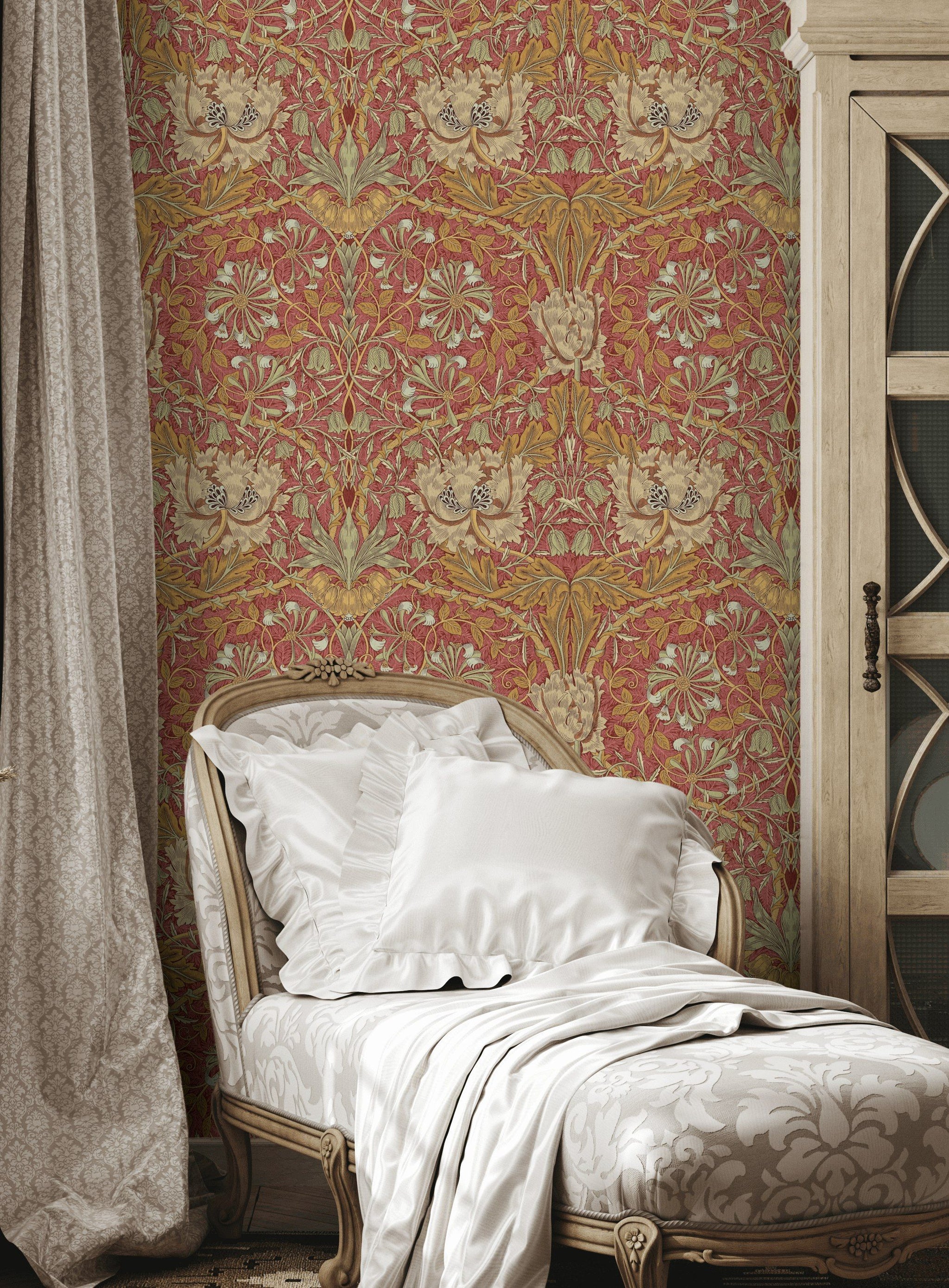 Vintage Floral Wallpaper Red Botanical Vines Wall Mural