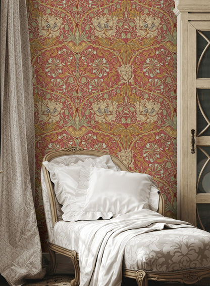 Vintage Floral Wallpaper Red Botanical Vines Wall Mural