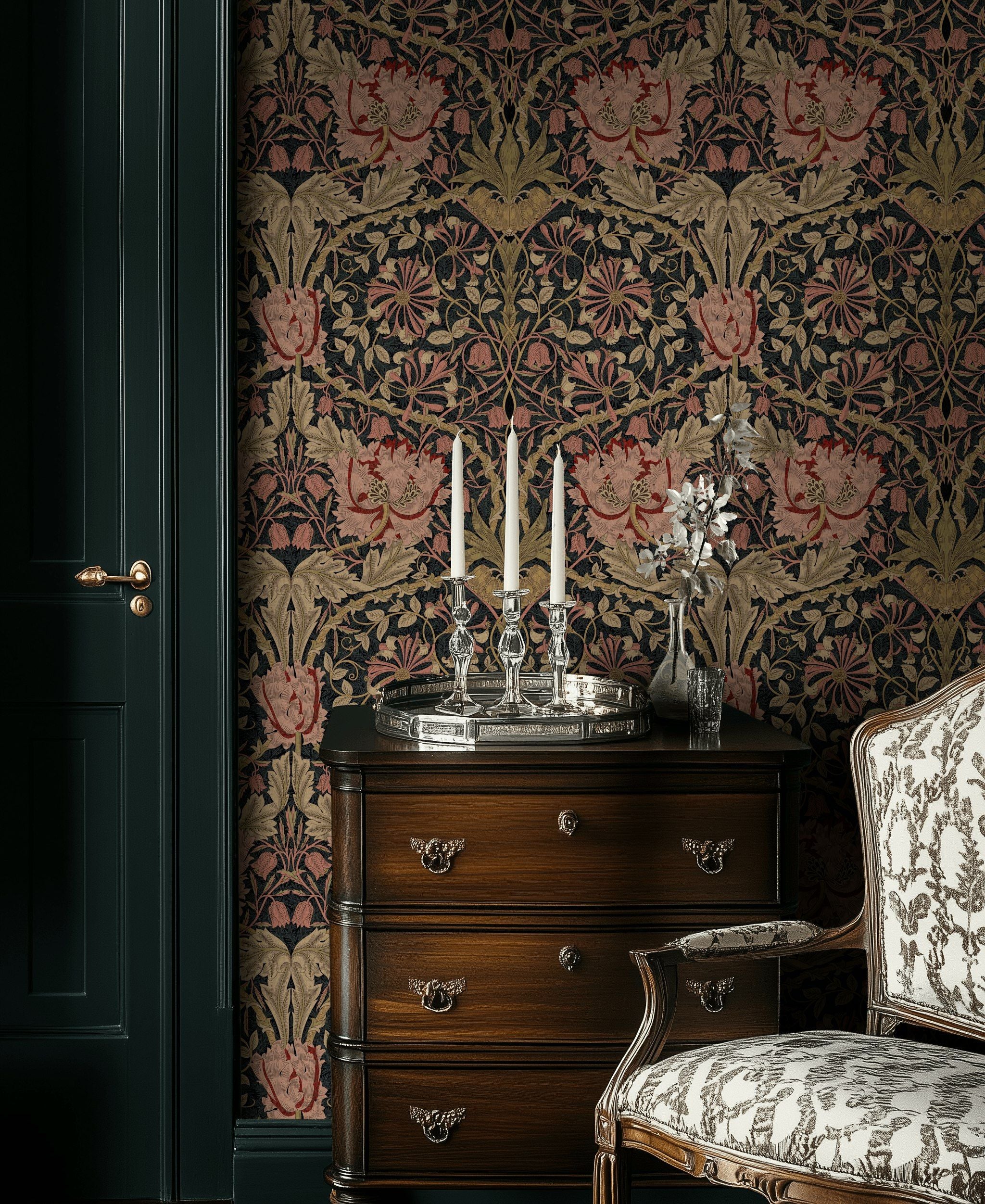 Vintage Floral Wallpaper Dark Botanical Pattern Wall Mural