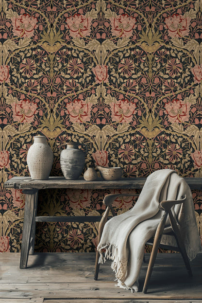 Vintage Floral Wallpaper Dark Botanical Pattern Wall Mural