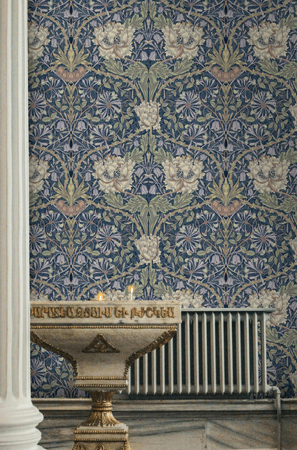 Vintage Floral Wallpaper Dark Blue Botanical Wall Mural