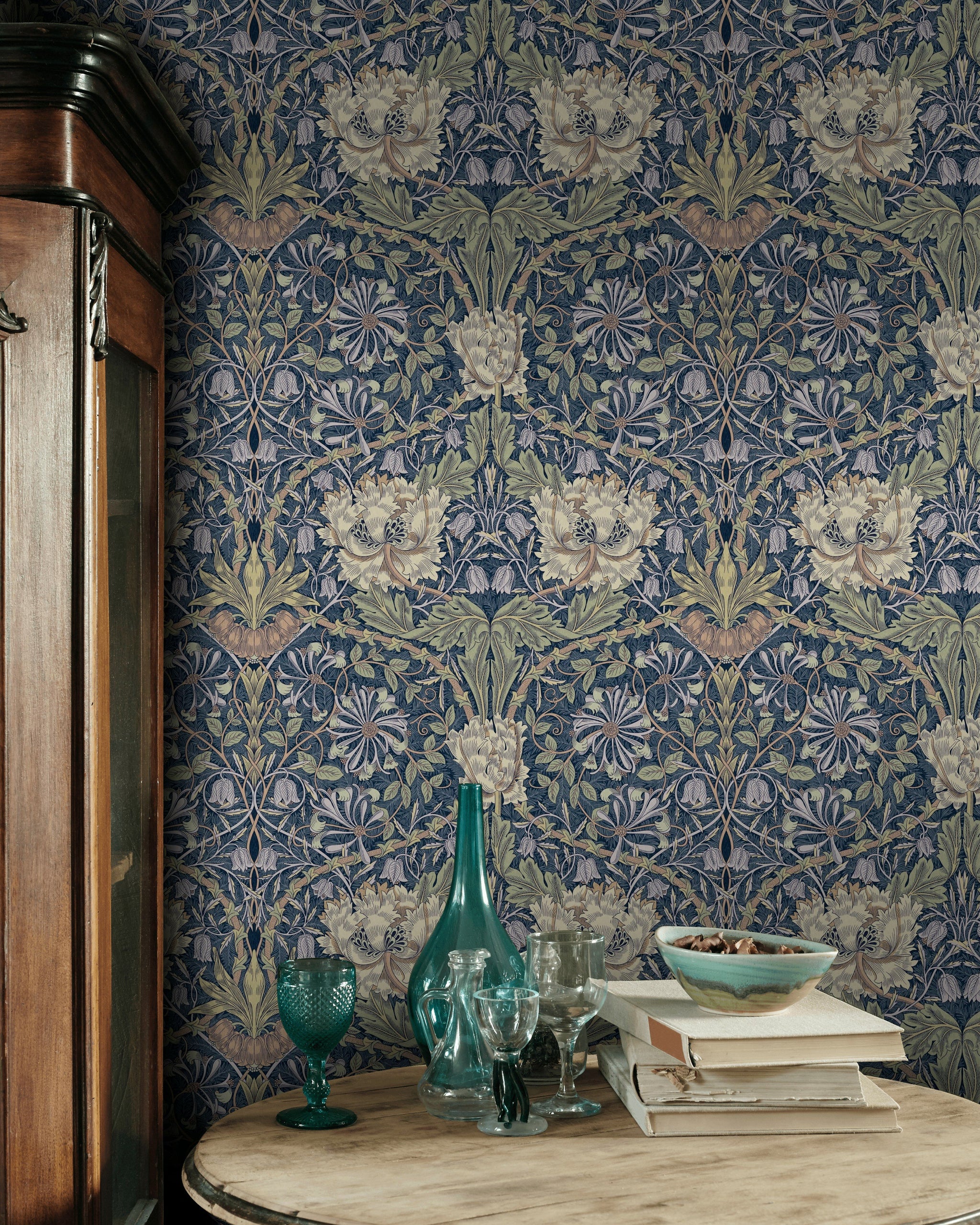 Vintage Floral Wallpaper Dark Blue Botanical Wall Mural