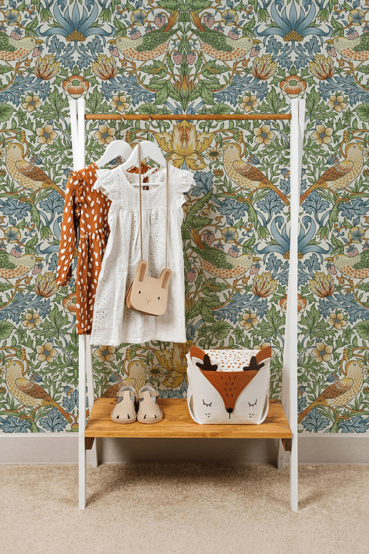 Bird and Floral Wallpaper Vintage Botanical Pattern Wall Mural