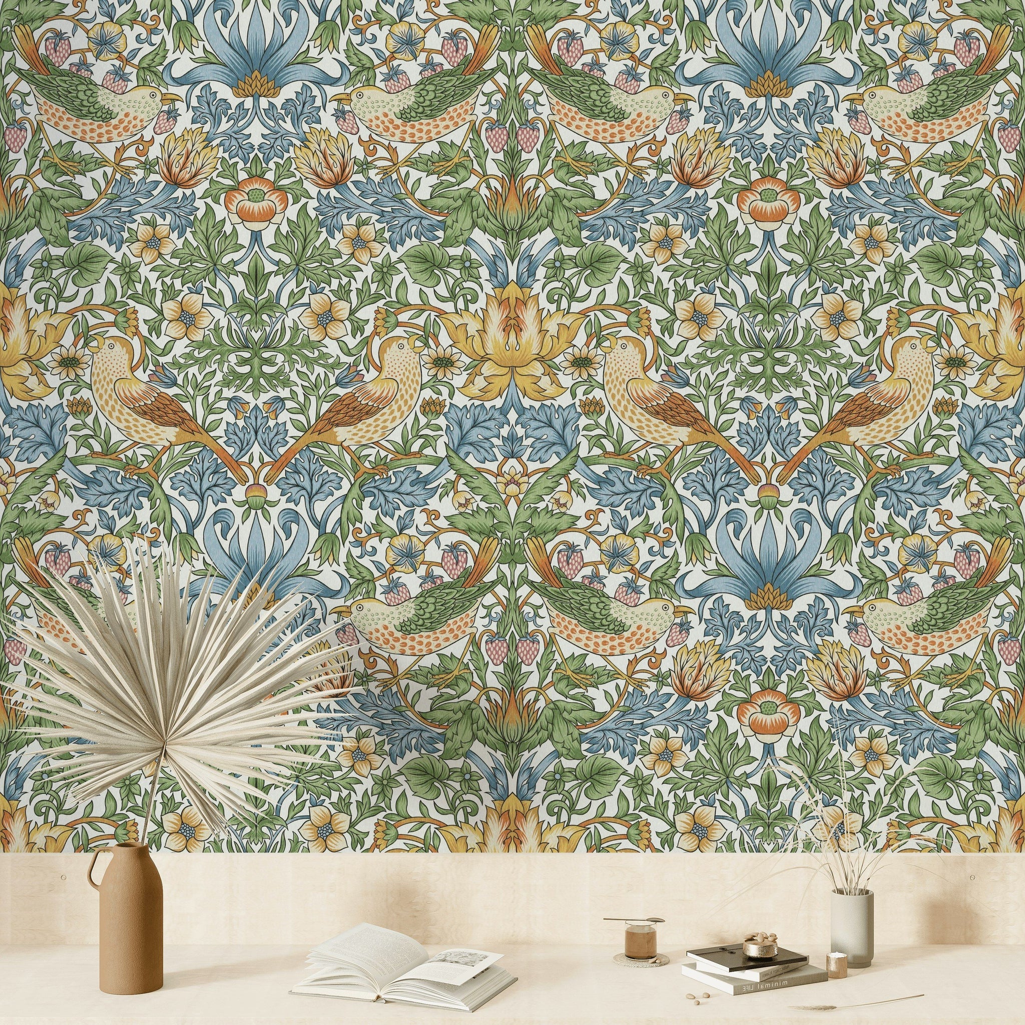 Bird and Floral Wallpaper Vintage Botanical Pattern Wall Mural