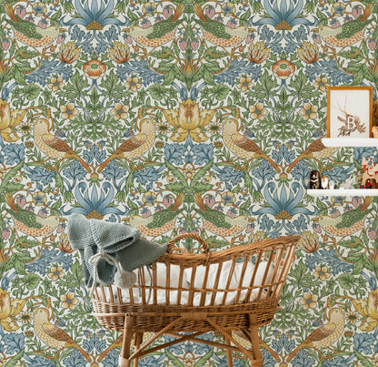 Bird and Floral Wallpaper Vintage Botanical Pattern Wall Mural