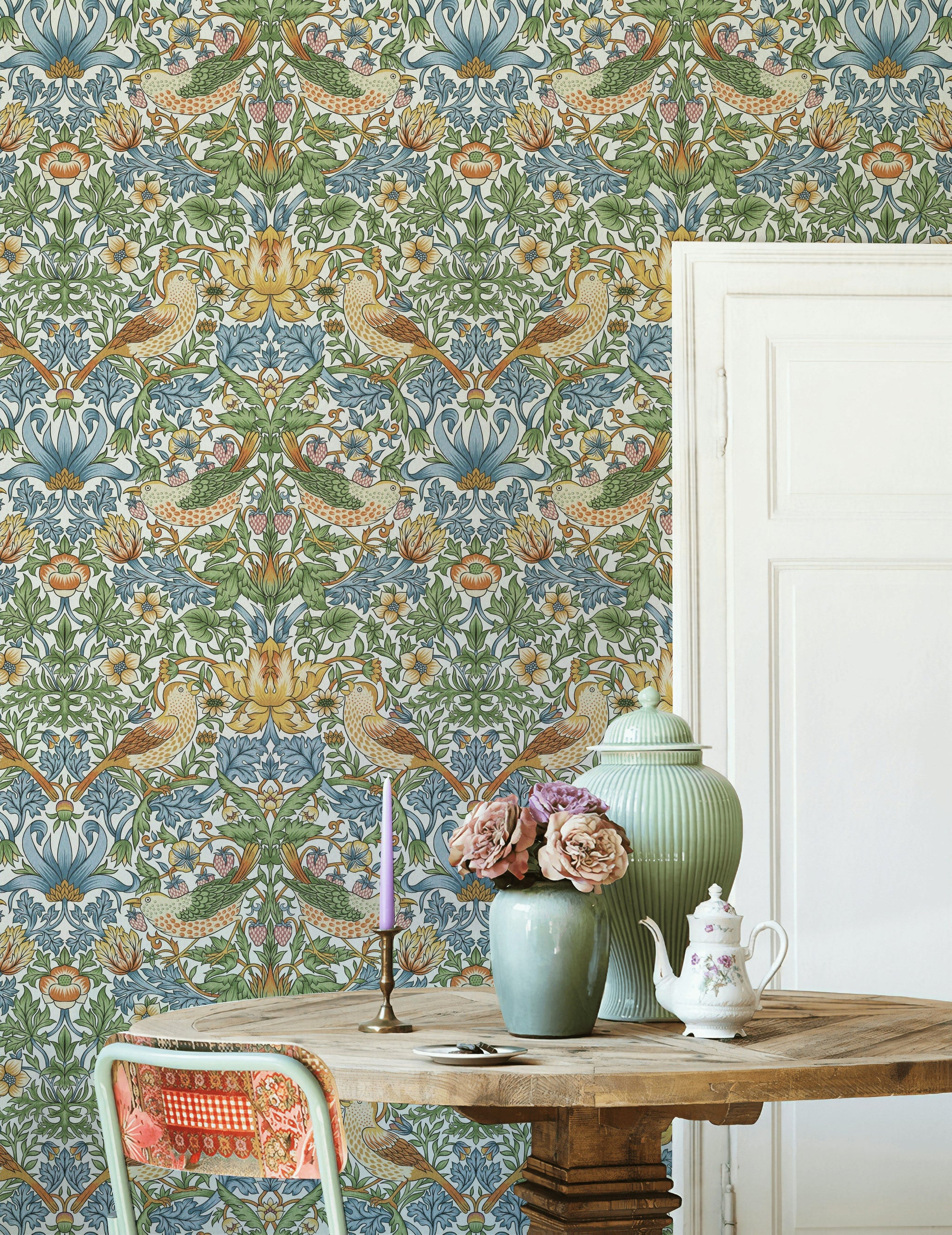 Bird and Floral Wallpaper Vintage Botanical Pattern Wall Mural