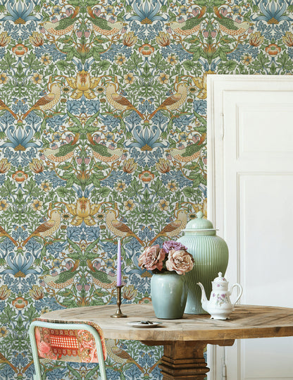 Bird and Floral Wallpaper Vintage Botanical Pattern Wall Mural