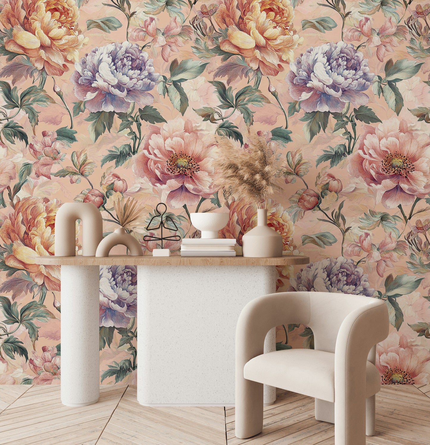 Floral Wallpaper Vintage Peony Botanical Wall Mural