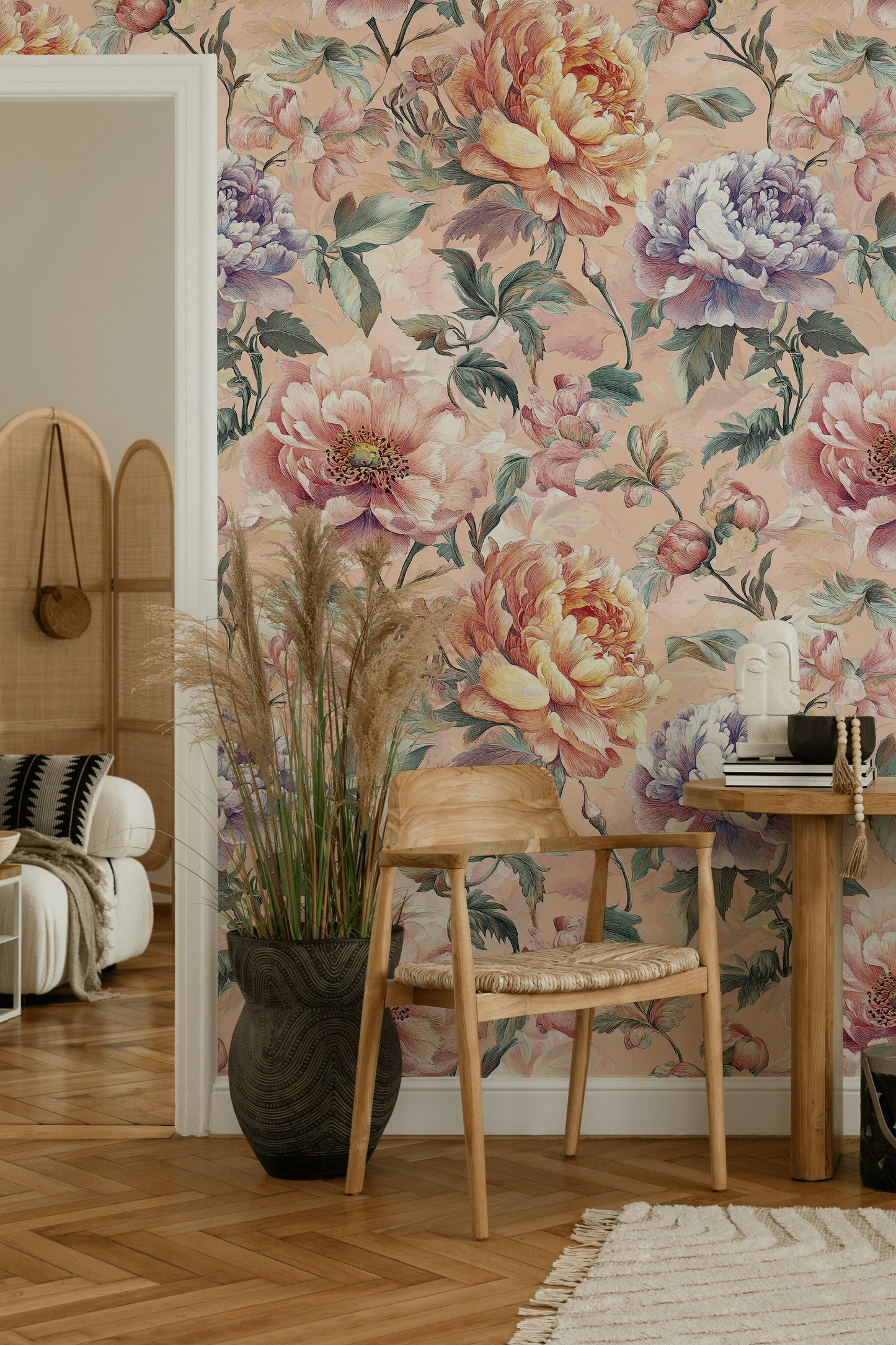 Floral Wallpaper Vintage Peony Botanical Wall Mural