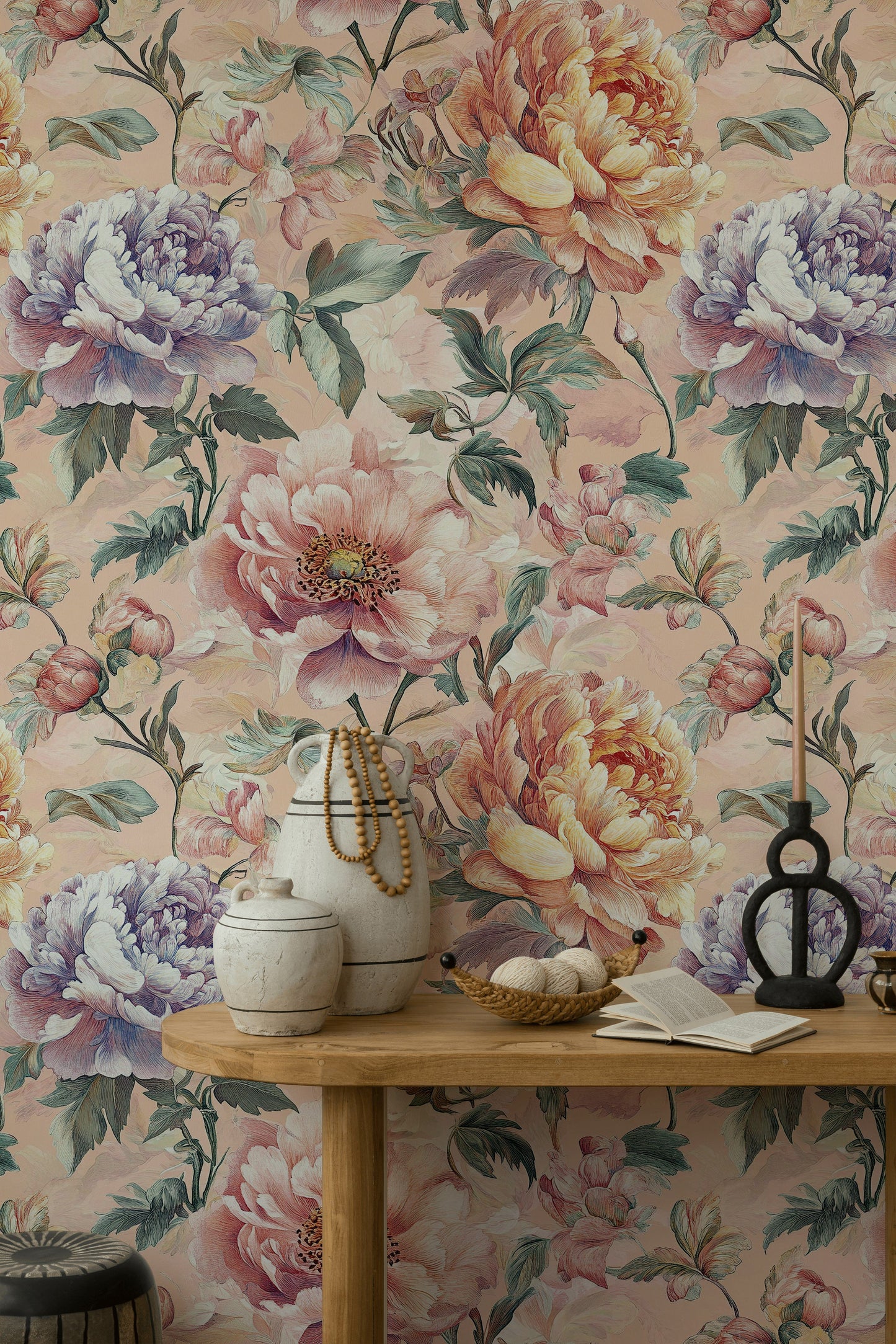 Floral Wallpaper Vintage Peony Botanical Wall Mural