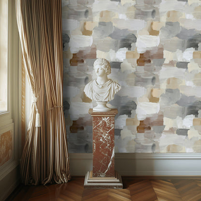 Neutral Beige and Gray Brushstroke Abstract Wallpaper