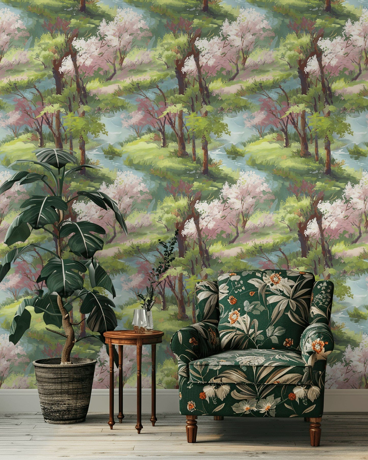 Spring Landscape Wallpaper Pastel River Removable Wall Decor